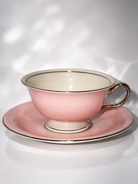 Vintage Castleton Shell Pink Fine China Tea Cup Saucer USA Elegant Cottagecore